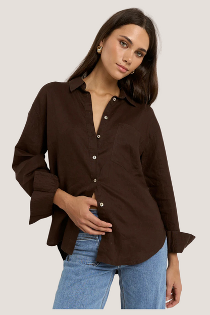 Optimum Chocolate Linen Oversized Shirt