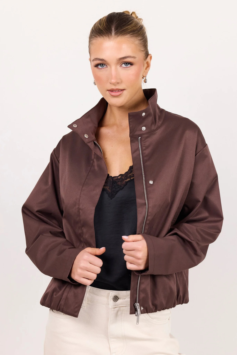 Landscape Chocolate Funnel Neck Track Jacket