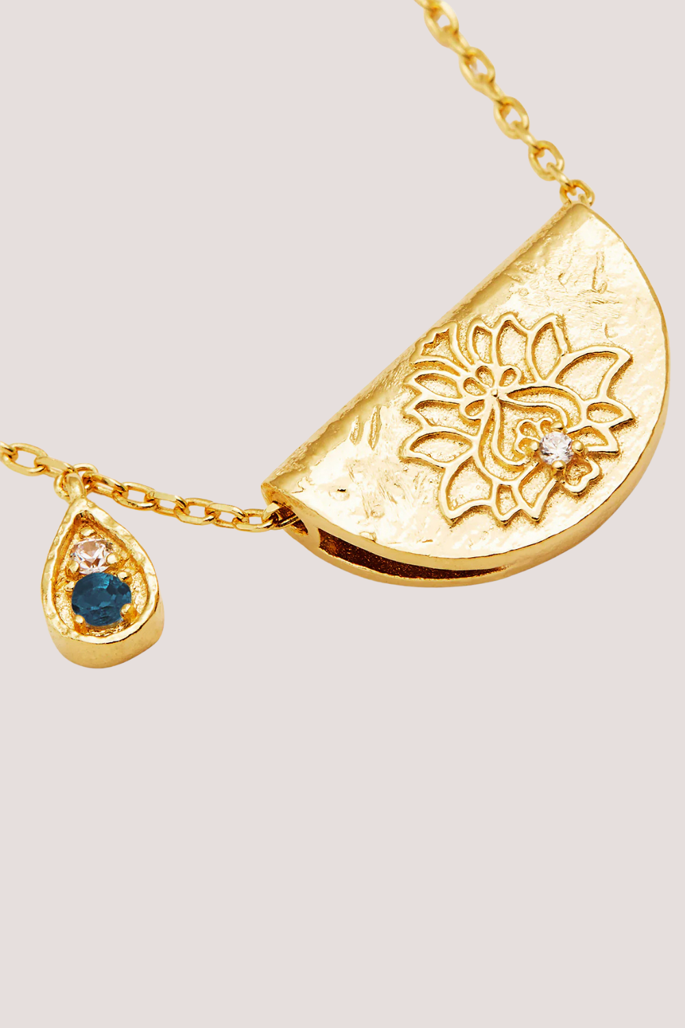 18k Gold Vermeil Lotus Birthstone Necklace - December - Blue Topaz