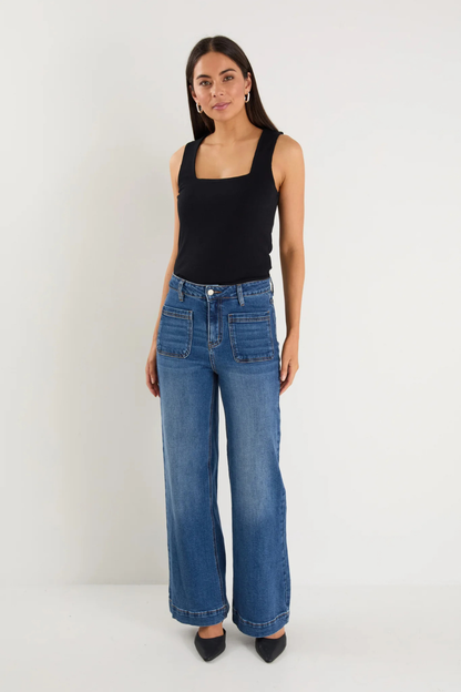 Zoey Marine Blue High Rise Wide Leg Pocket Jean