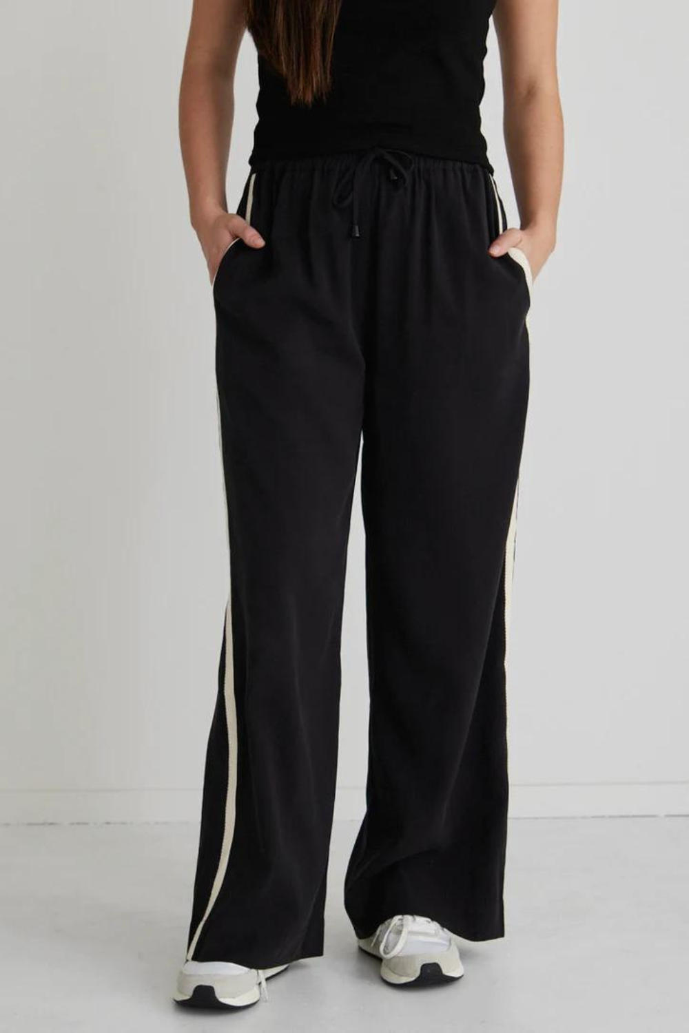 Townie Black Stripe Side Tape Wide Leg Pants