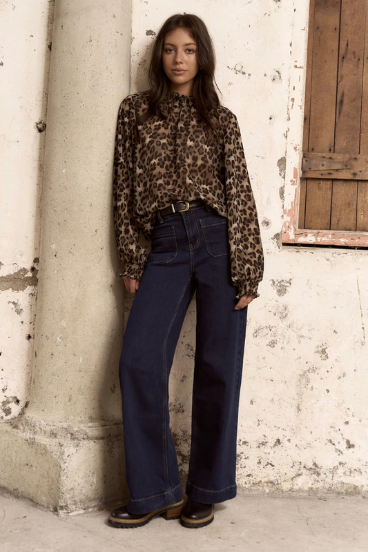 Embrace Leopard Georgette High Neck LS Top
