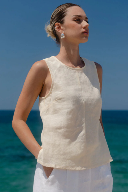 Shoreline Butter Linen Bias Sleeveless Shell Top