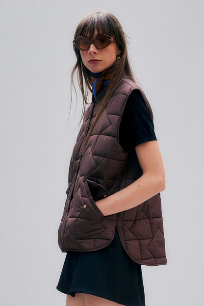 Quilted Monogram Vest | Chocolate