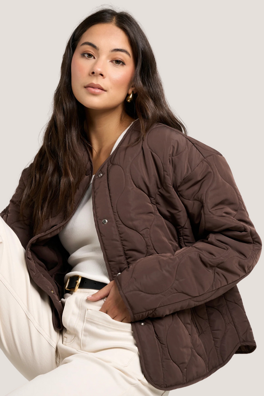 Apex Chocolate Collarless Puffer Jacket