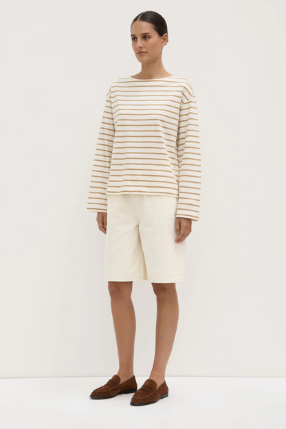 Bonne Long Sleeve Tee | White/Tan