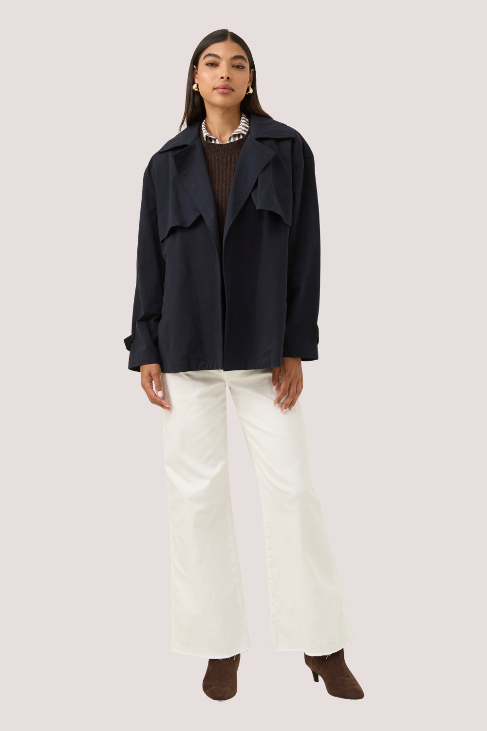 Farida Cropped Trench | Navy