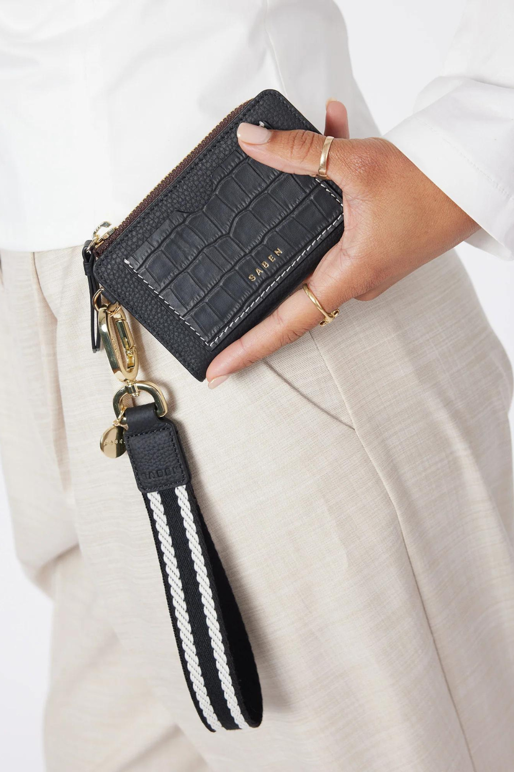 Wednesday Wallet | Black + Croc + White Stitch