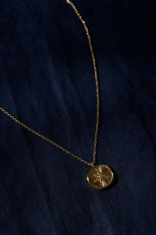 Round Pendant with Charm Gold Necklace