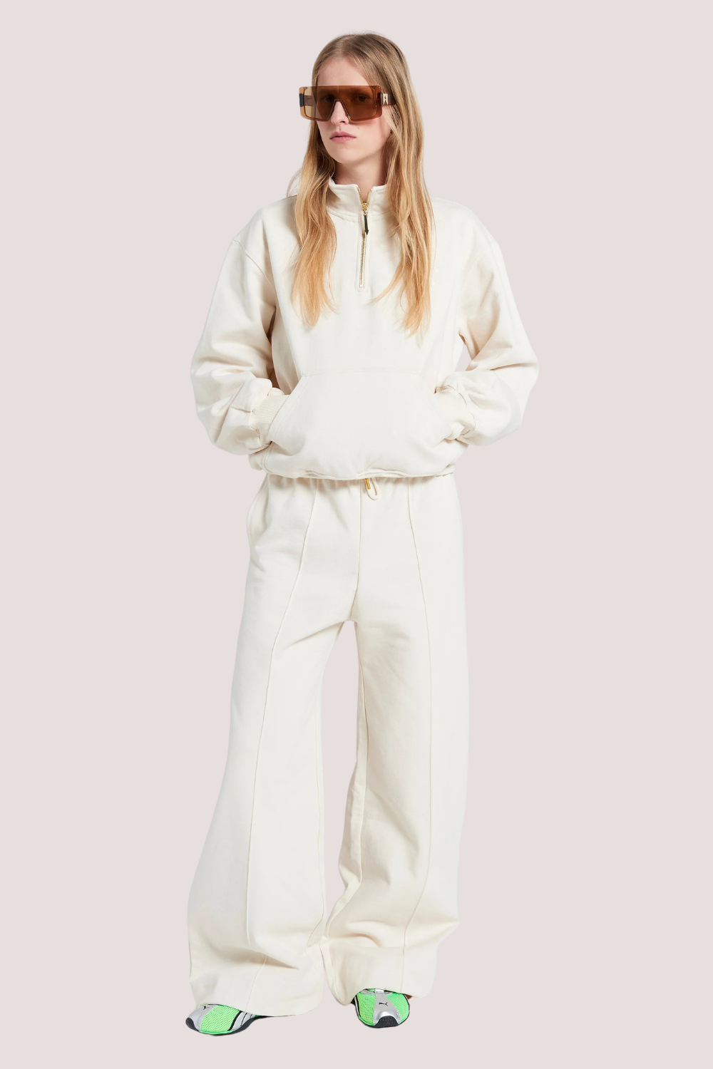 Pin Tuck Track Pants | Ecru