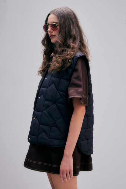 Quilted Monogram Vest | Black/Brown
