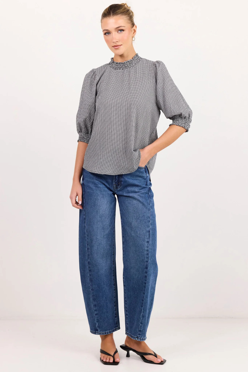 Influential Black White Mini Gingham High Neck Top