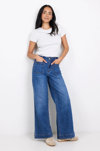 Zoey Marine Blue Petite High Rise Wide Leg Pocket Jean