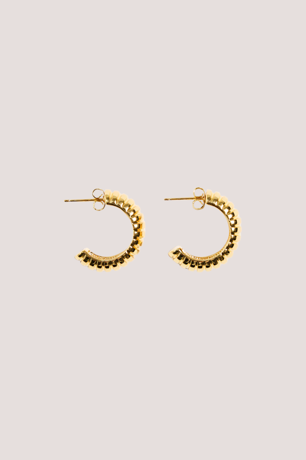 Ridged 14k Gold Plate Huggie Stud Earring