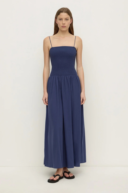 Connie Cotton Shirred Dress | Imperial Blue