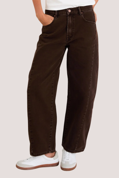 Varsity Chocolate Forward Seam Barrel Jeans