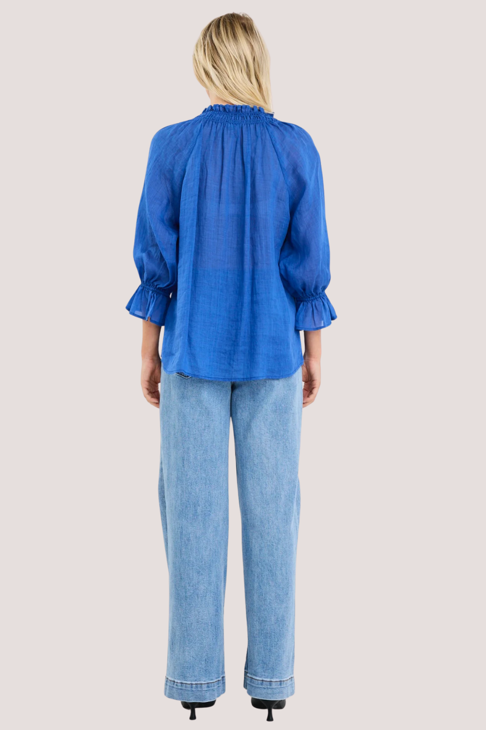 Expedition Blue Shirred Neck Short Seeve Top