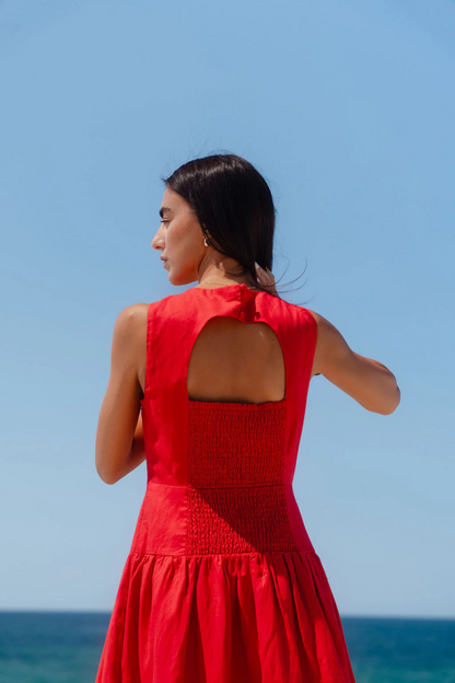 Results Red Linen Blend Structured Sleeveless Maxi Dress