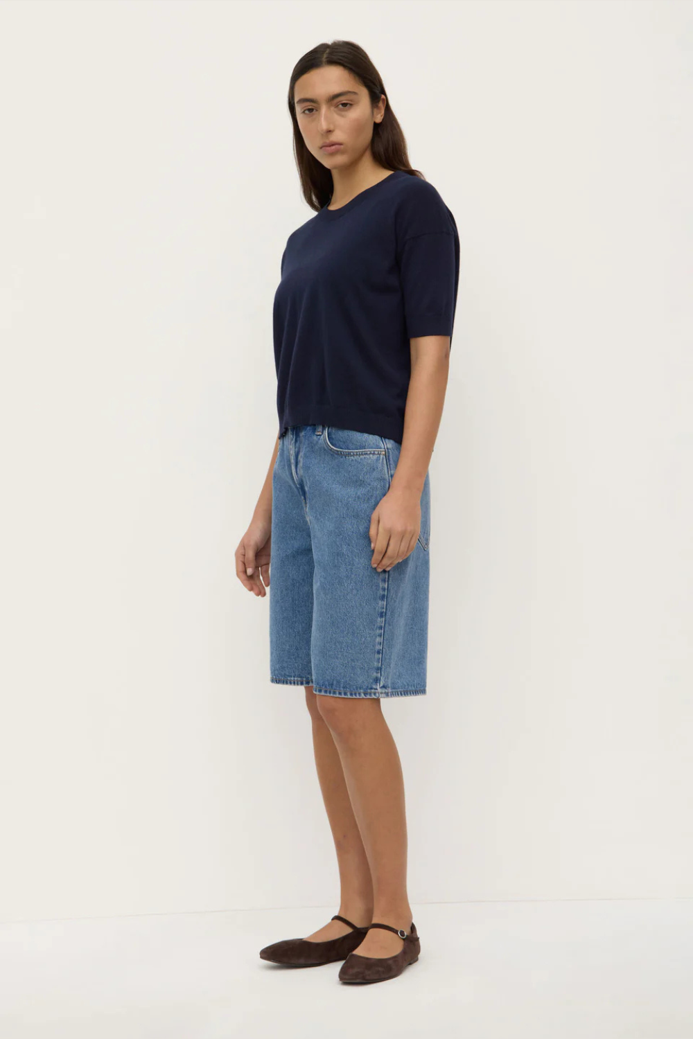 Vanya Cotton Cashmere Knit Tee | True Navy