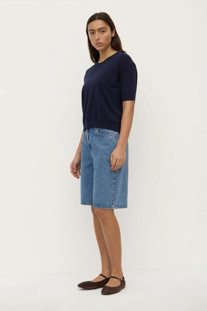 Vanya Cotton Cashmere Knit Tee | True Navy