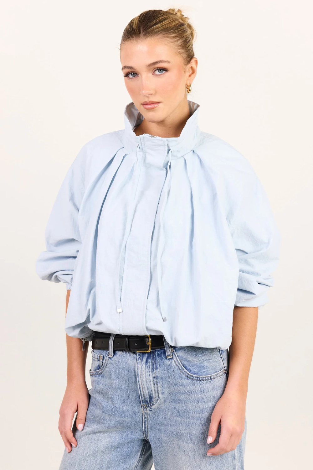 Element Ice Blue Drawstring Funnel Neck Bomber Jacket