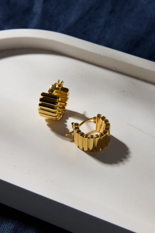 Ridged Gold Hoop Earring