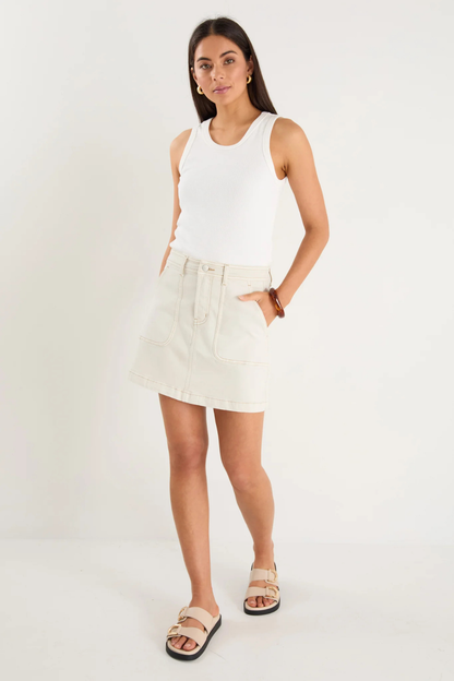 Orchard Ecru Denim Pocket Front Mini Skirt