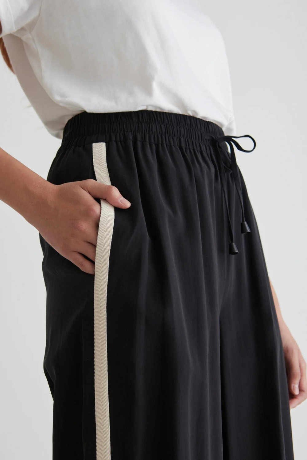 Townie Black Stripe Side Tape Wide Leg Pants