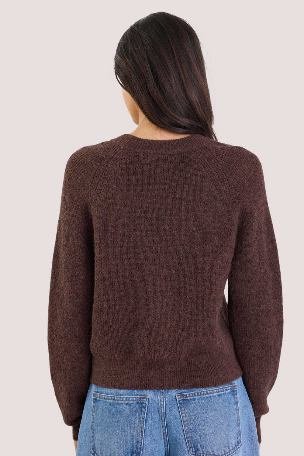 Essence Chocolate V Neck Rib Knit Cardigan