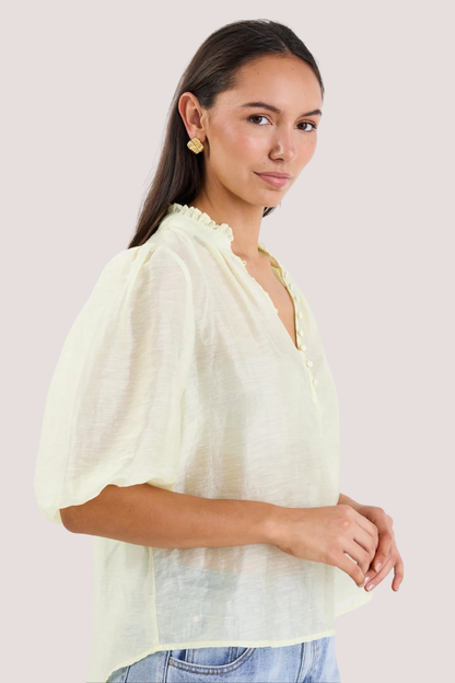 Closure Sunshine Sheer High Neck Buttoned SS Top