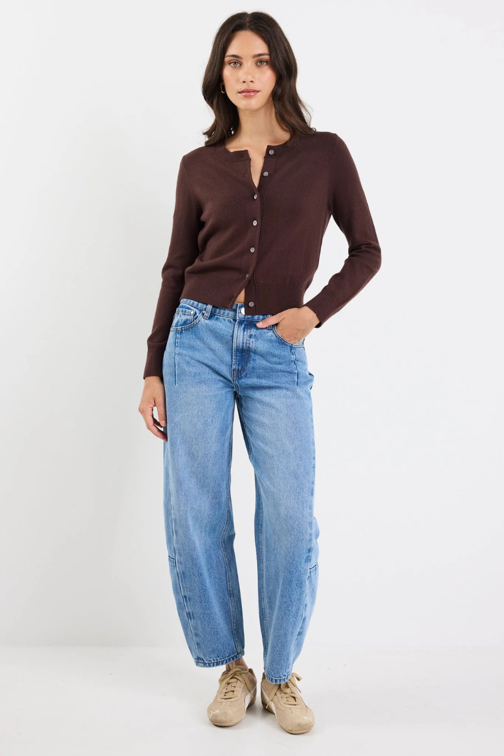 Autograph Chocolate Soft Fine Gauge Crewneck Cardigan