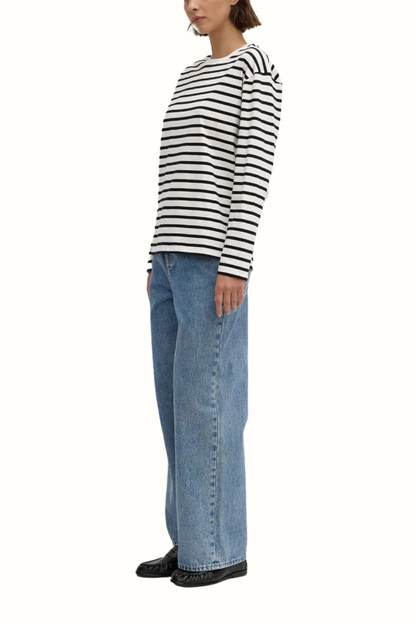 Portside Stripe Long Sleeve Tee | Antique White/Black