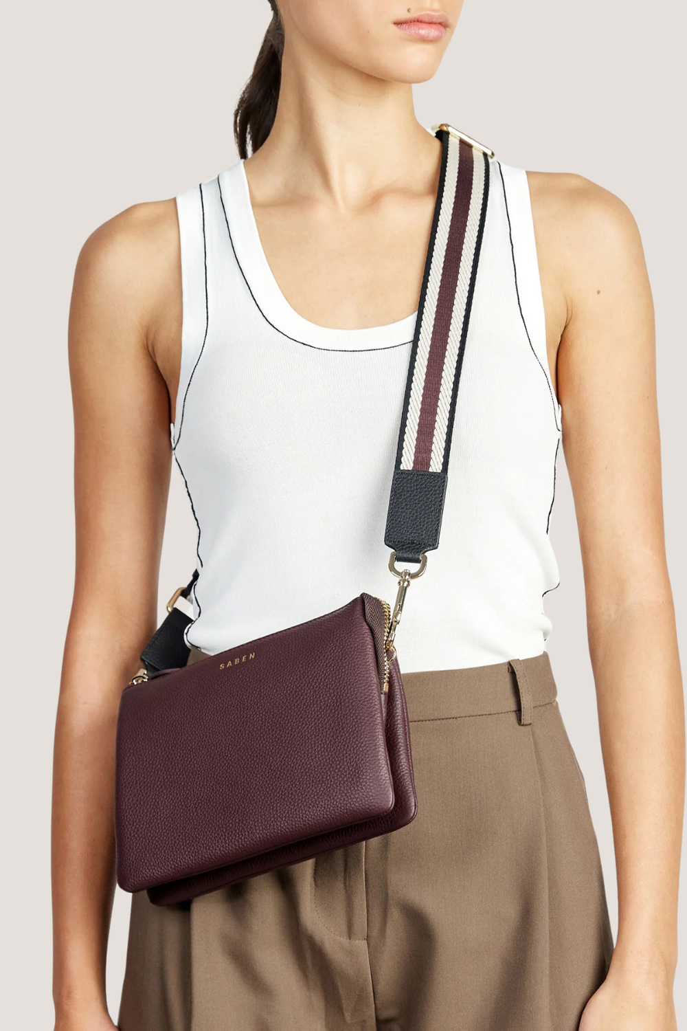 Feature Strap Webbing | Black + White + Merlot