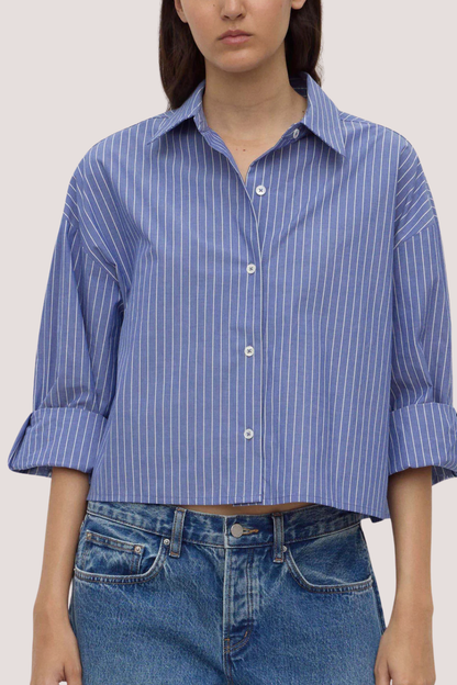 Anais Stripe Cropped Shirt | Blue/White Stripe