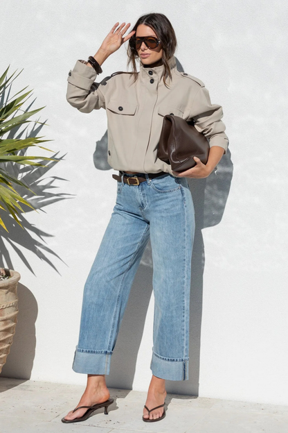 Squad Taupe Funnel Neck Trench Jacket