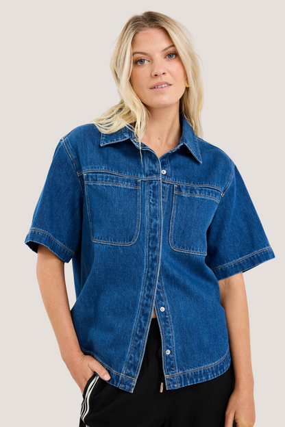 Crucial Storm Blue Denim Short Sleeve Shacket