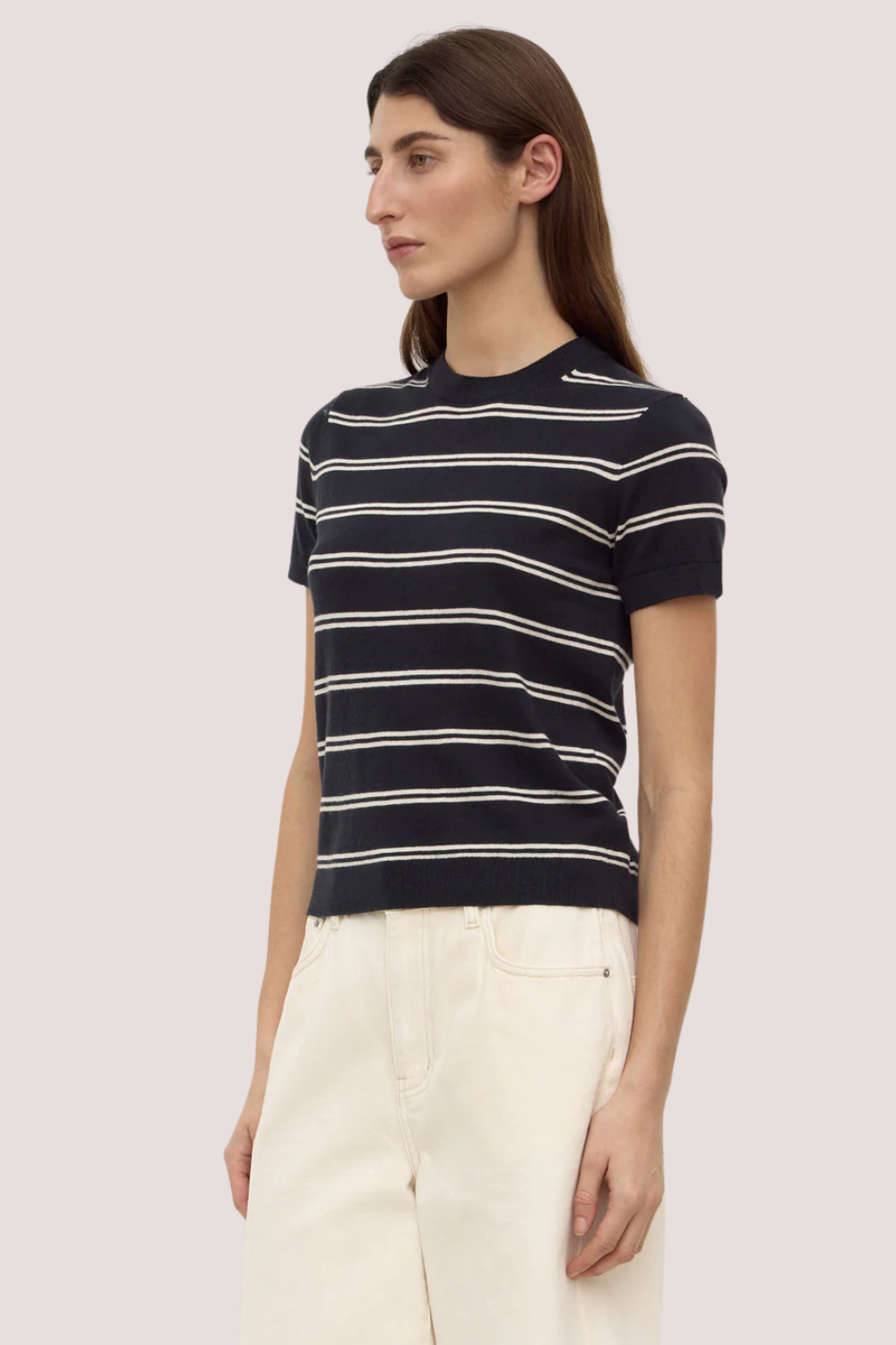 Allison Stripe Cotton Cashmere Tee | True Navy/Cream