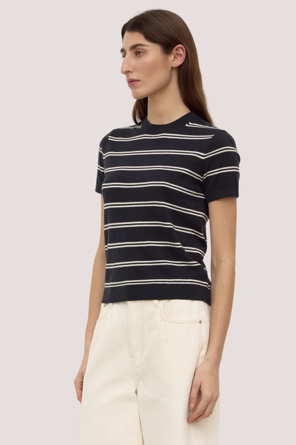 Allison Stripe Cotton Cashmere Tee | True Navy/Cream