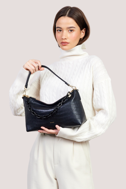 Claudia Shoulder Bag | Black Croc