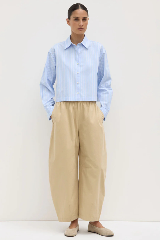 Tessa Poplin Cropped Long Sleeve Shirt | Blue Stripe