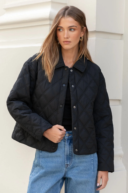 Absolute Black Collared Quilted Jacket