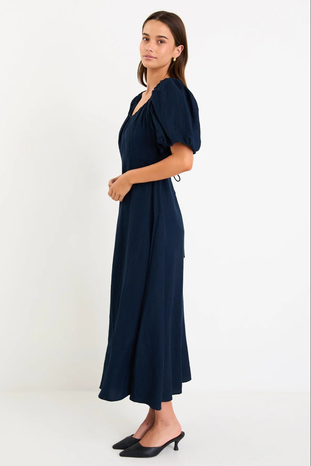 Chorus Navy Puff Sleeve Scoop Neck Floaty Maxi Dress