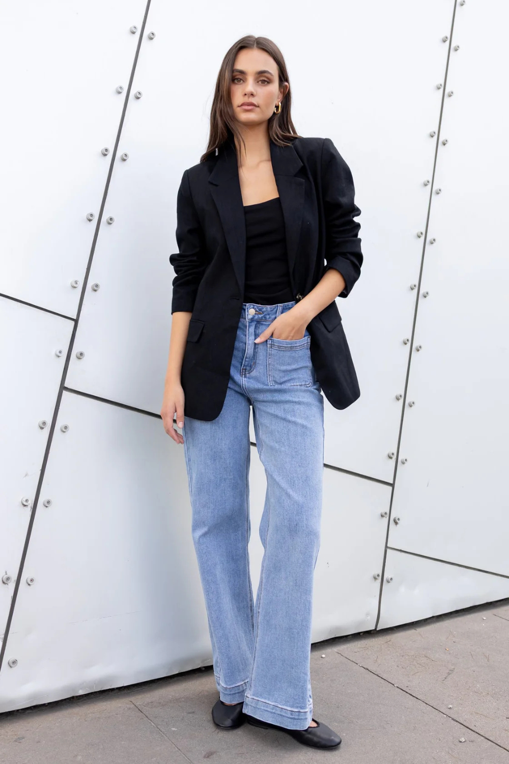 Dock Black Ramie Rolled Sleeve Blazer