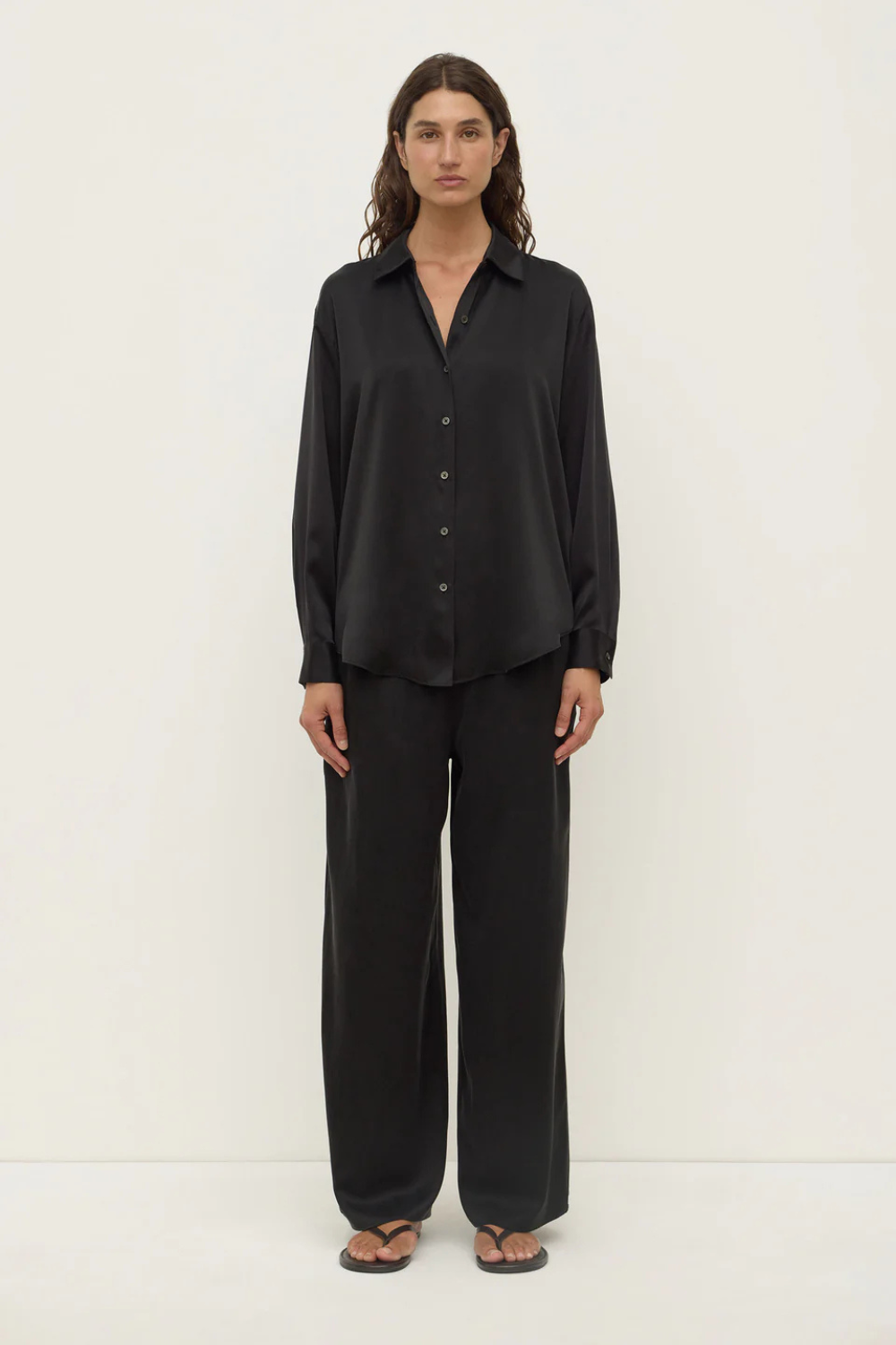 Pippa Silk Long Sleeve Shirt | Black