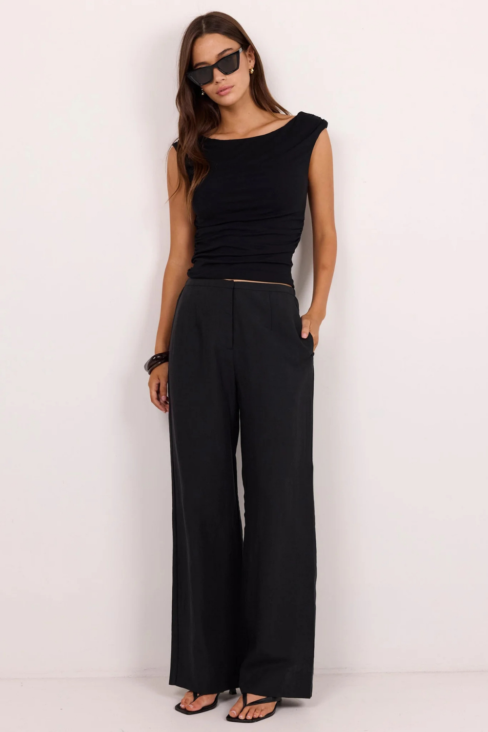 Charmed Soft Black Pleat Front Wide Leg Pants