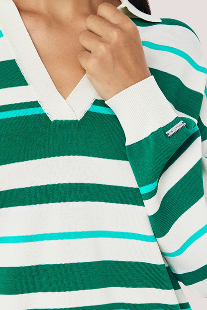 Retreat Stripe Collar Knit | College Green Stripe