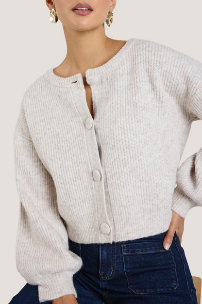 Authentic Oat Marle Chunky Knit Crewneck Cardigan