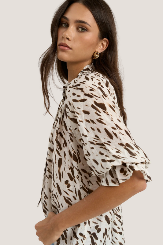 Certainty White Chocolate Animal Shirred Neck SS Top