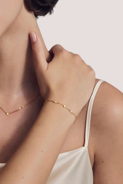 Heart & Pearl Bracelet | Gold