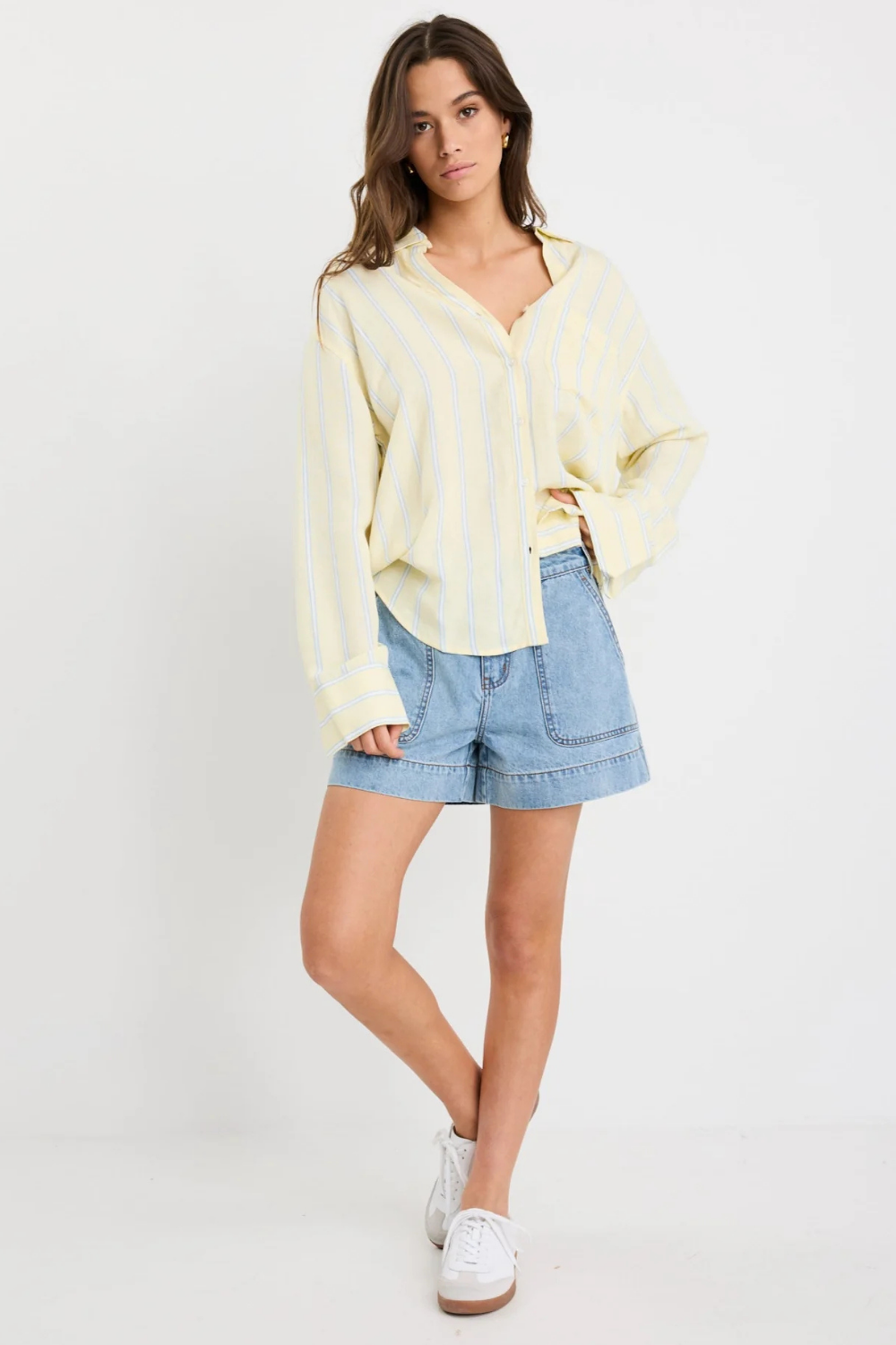 Exalted Yellow Stripe Linen Viscose Oversized Shirt